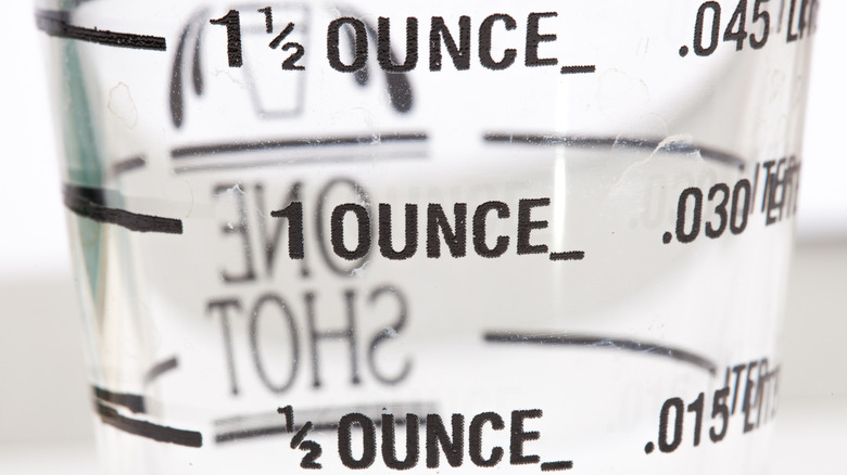 Empty measuring cup for fluid ounces