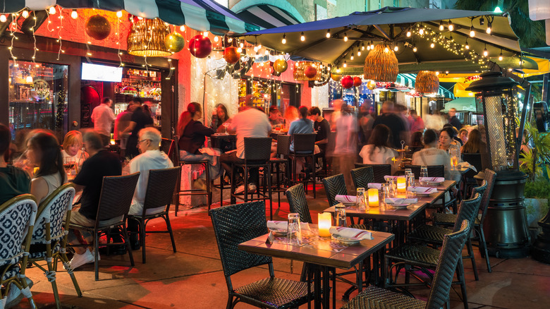 diners on a patio at night