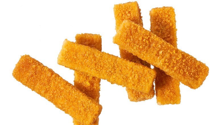 Fish sticks on a white background