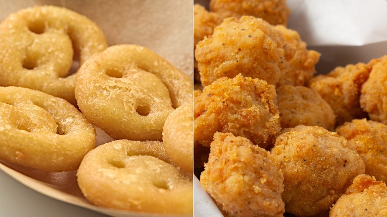 Smiley fries and popcorn chicken