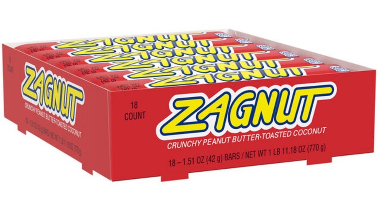 Box of Zagnut bars on white background