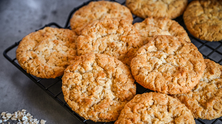 Anzac biscuits on a cooling rack