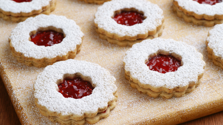 Linzer cookies on a plate