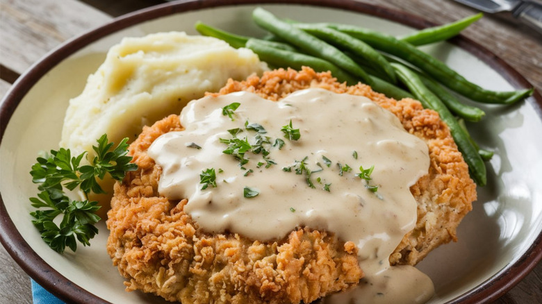 Chicken-fried steak with white gravy