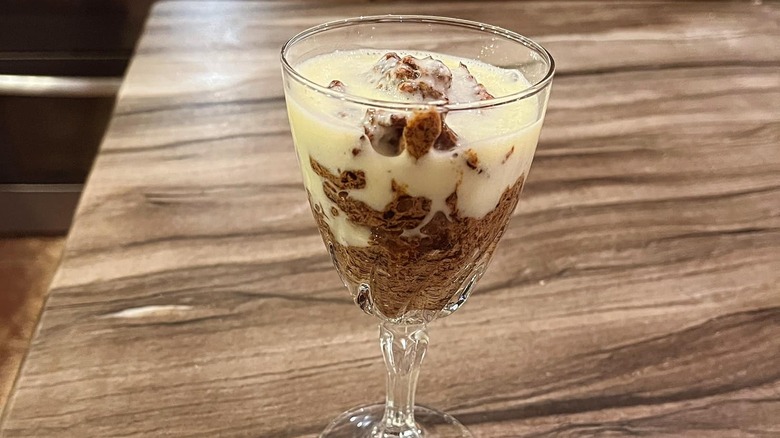 Glass container of prune whip