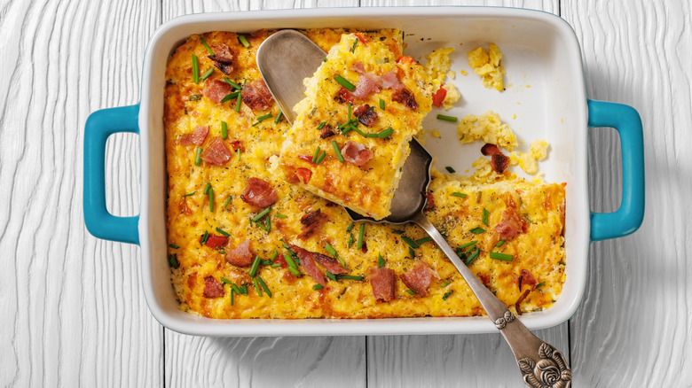 Corn pudding casserole in a pan