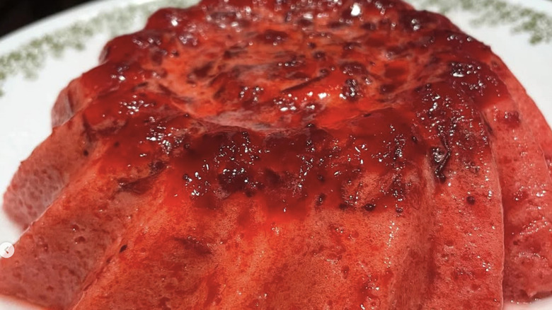 Cranberry Jell-O mold on a plate