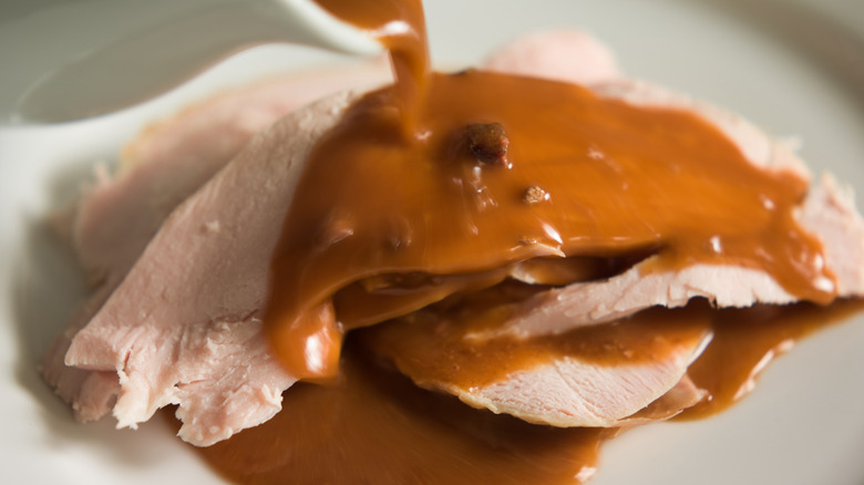 Giblet gravy on turkey
