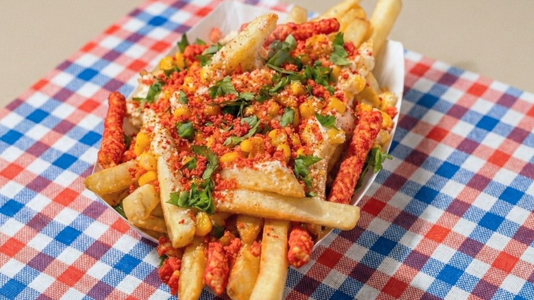 A plate of Flamin' Hot elote fries at the Florida State Fair