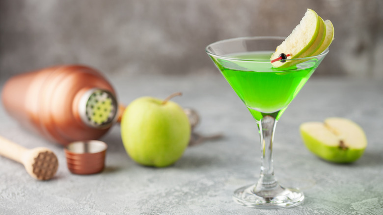 Bright green apple martini