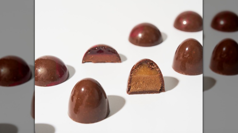 Chocolate truffles on a white background