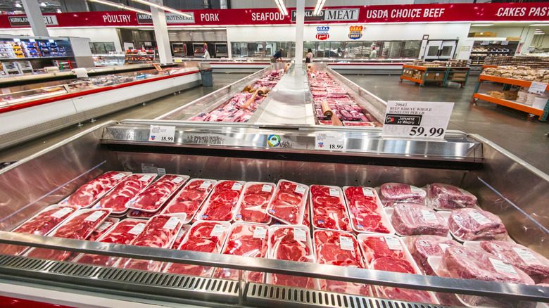 Meats on display at a Costco warehouse