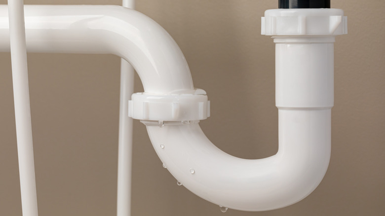 Closeup of white p-trap