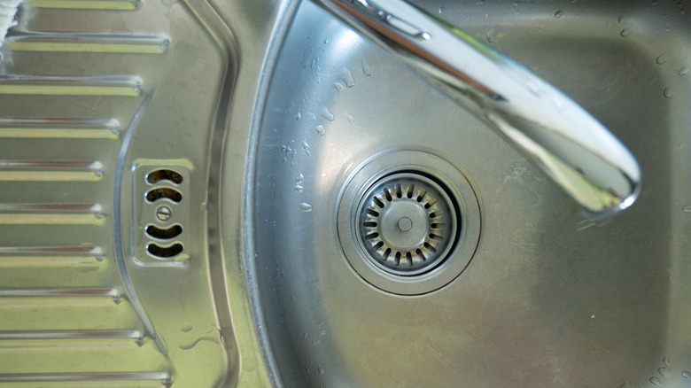 Overhead shot of kitchen sink drain
