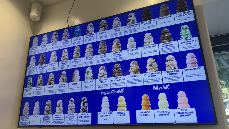 Ice creams on display board