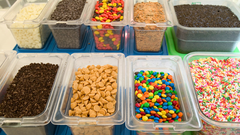 Ice cream toppings in storage containers