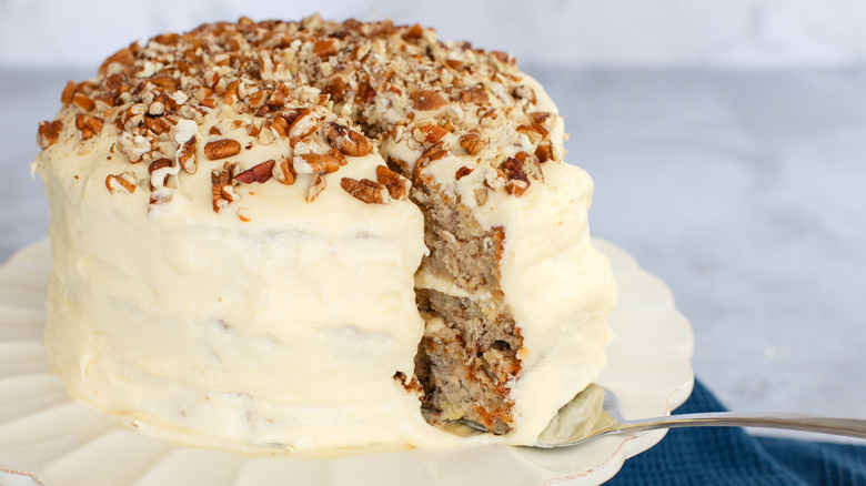 Hummingbird cake on a plate