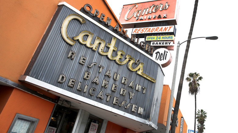 Canter's Deli sign from a tilted worm's-eye view