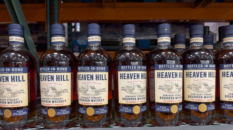 Display of Heaven Hill Bottled In Bond bourbon bottles
