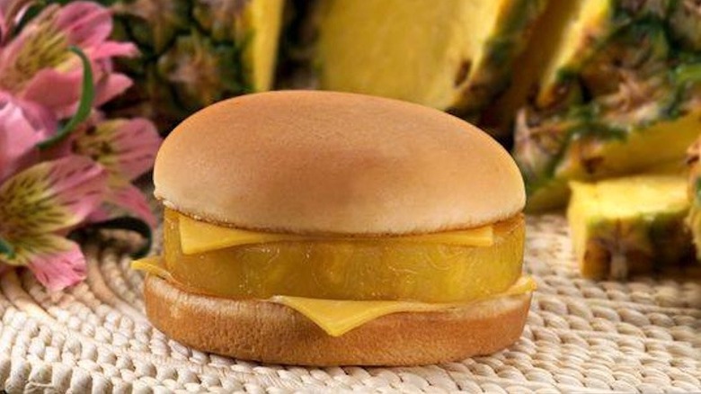 A McDonald's Hula Burger on a placemat
