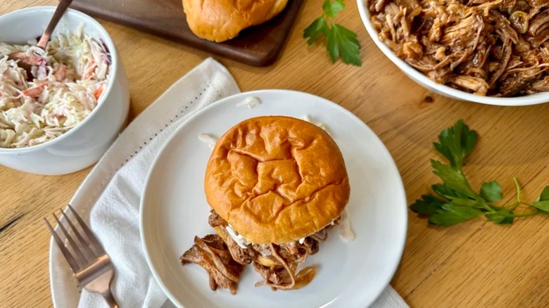 Pulled pork sandwich on a plate