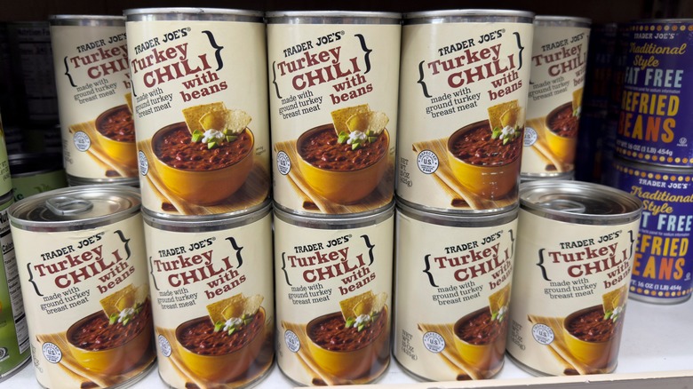 Trader Joe's canned turkey chili on shelves