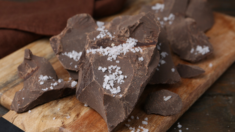 Pieces of chocolate with salt