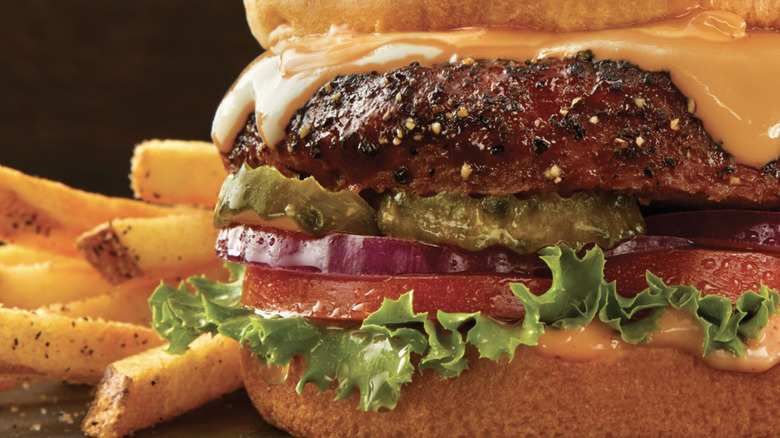Beyond meat burger with fries