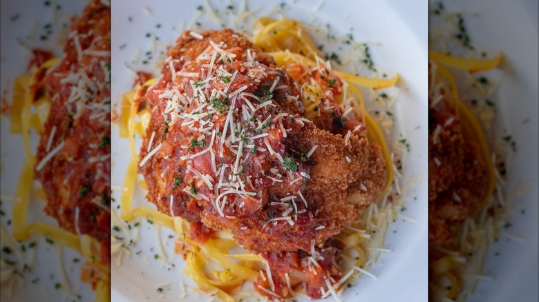 Chicken parmesan pasta on plate