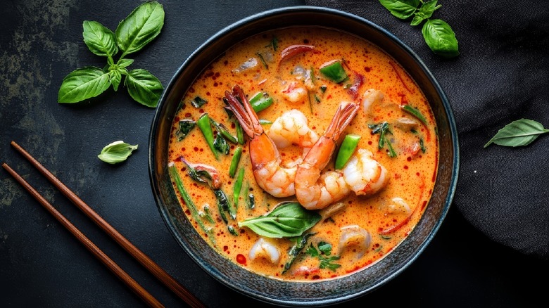 A bowl of tom yum goong soup