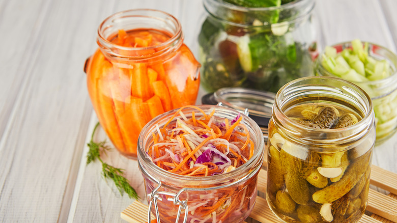 Pickled vegetables in jars