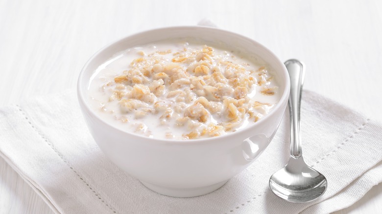 Oatmeal in white bowl 