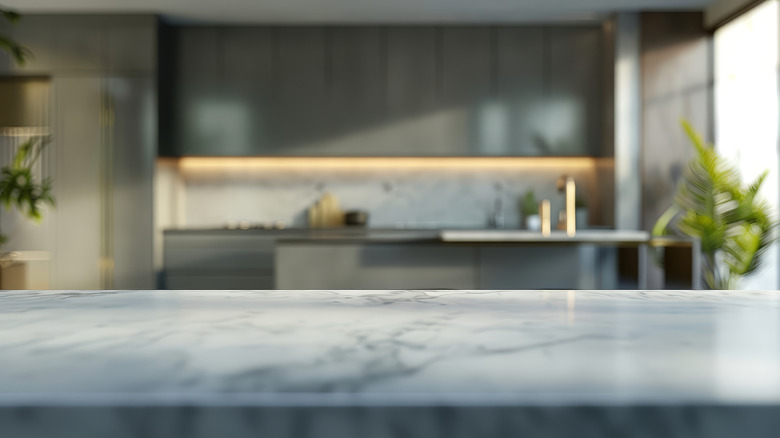 Marble countertops with kitchen light