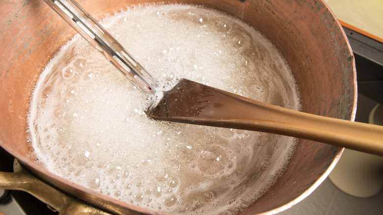 Cooking sugar on a stovetop