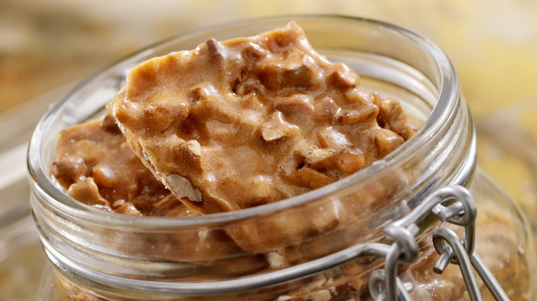 Peanut brittle in a jar