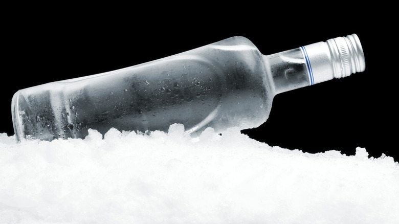 liquor bottle in ice