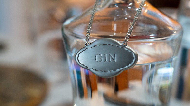 a bottle with a gin tag