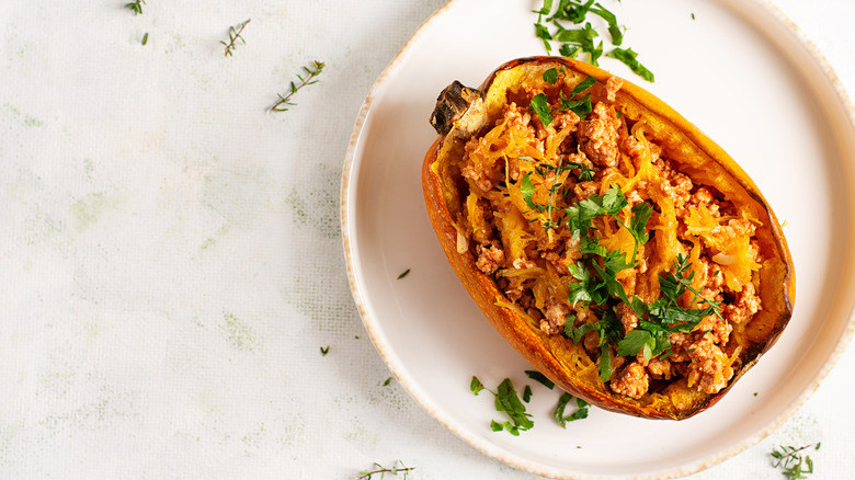 Baked and stuffed spaghetti squash