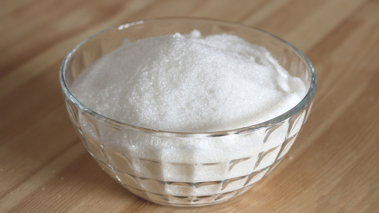 Granulated white sugar in a bowl