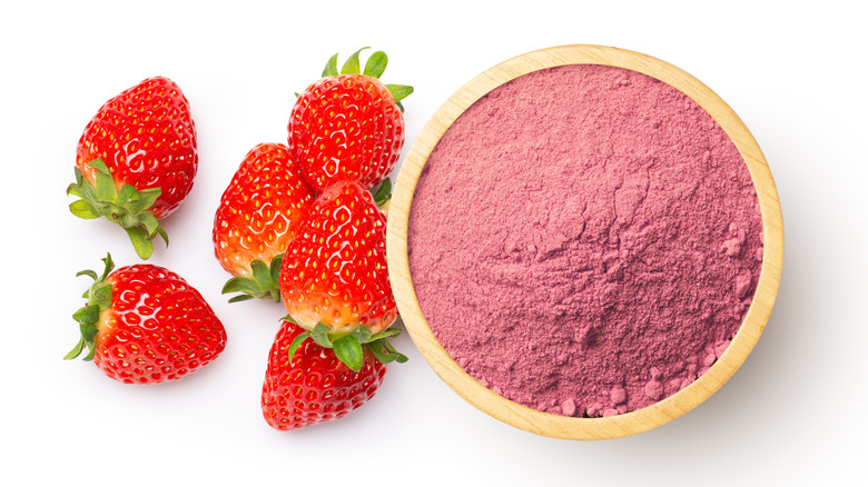 Strawberry powder on white background