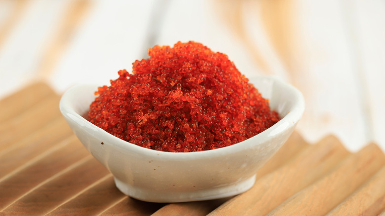 Orange Japanese caviar in bowl
