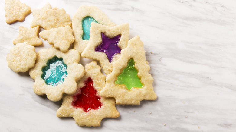 Stained glass cookies on a table