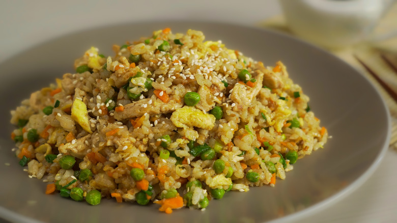 Chicken fried rice on a plate