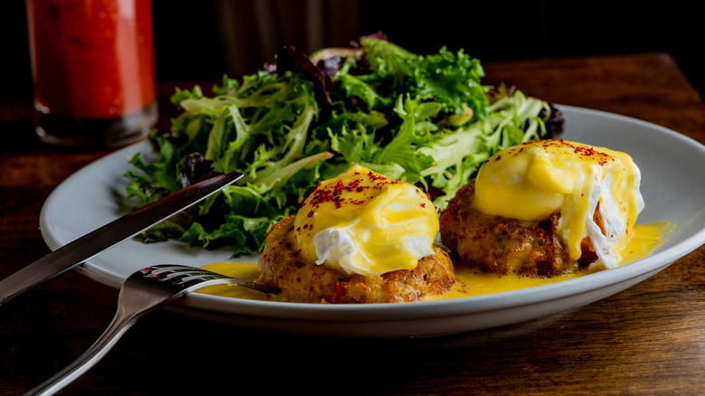 A plate of crab cake Benedict