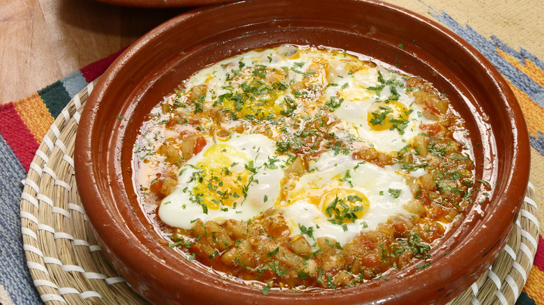 Potato shakshuka in the base of a tagine