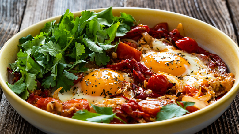 Mixed vegetable shakshuka ratatouille-style in a large bowl