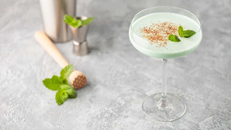 Grasshopper cocktail with chocolate liqueur