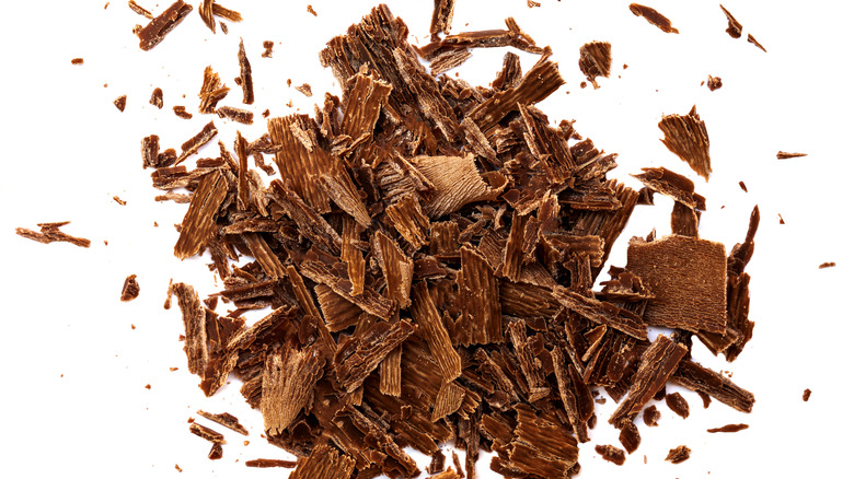 Chocolate shavings white background