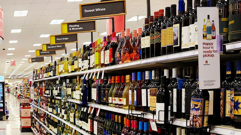 Bottles of wine on display at a Target store