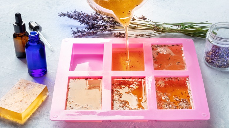 Pouring homemade soap